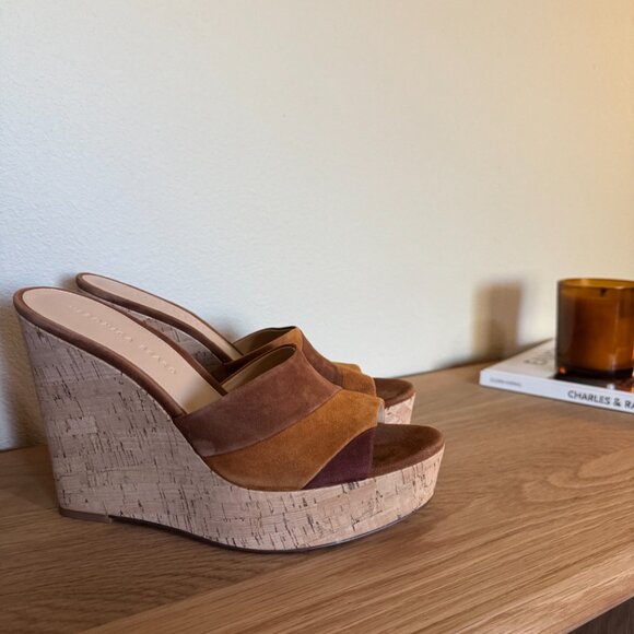 Veronica Beard Dali Patchwork Suede Slip-On Wedge Sandal with Cork Heel - Picture 3 of 6